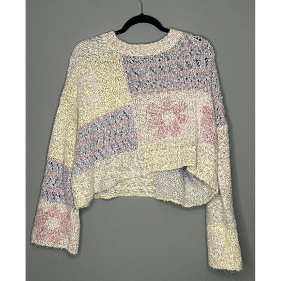 Sincerely Jules Boho Hippie Flower Power Bell Sleeve Crop Oversized Sweater - Picture 2 of 7